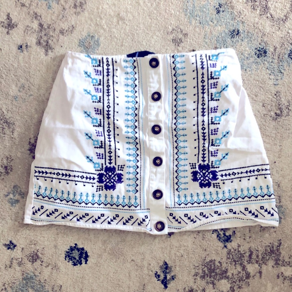Blue Rain Embroidered Mini Skirt